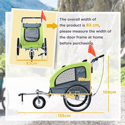 PawHut Dog Bike Trailer Stroller for Bicycle 360 Degrees Rotatable with Reflectors 3 Wheels Hitch Coupler Water Resistant Green - 3