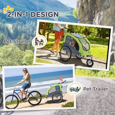 PawHut Dog Bike Trailer Stroller for Bicycle 360 Degrees Rotatable with Reflectors 3 Wheels Hitch Coupler Water Resistant Green - 6