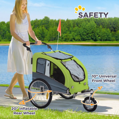 PawHut Dog Bike Trailer Stroller for Bicycle 360 Degrees Rotatable with Reflectors 3 Wheels Hitch Coupler Water Resistant Green - 8