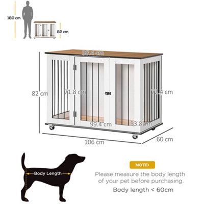 PawHut Dog Cage End Table w/ Five Wheels, Dog Crate Furniture for Large Dogs, with Lockable Door - White