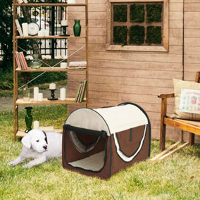 Pawhut Dog Carrier Folding Soft Dog Crate Cat Travel Cage for small Dog, Brown 46L x 36W x 41H cm