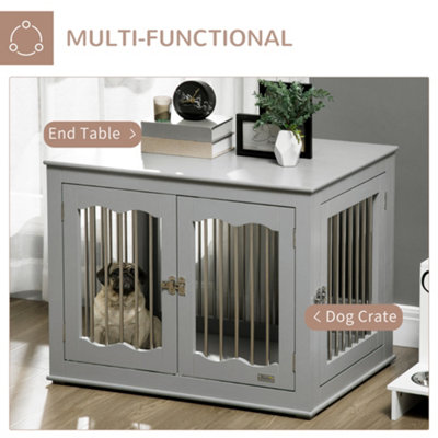 View of PawHut Dog Crate End Table w/ Locks and Latches, for Medium Dogs