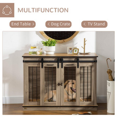 PawHut Dog Crate  for Large Dogs, Double Dog Cage for Small Dog, Oak Tone