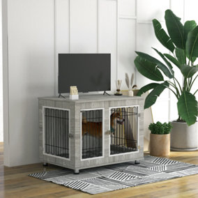 PawHut Dog Crate Furniture, Dog Crate End Table with Soft Cushion, Double Door