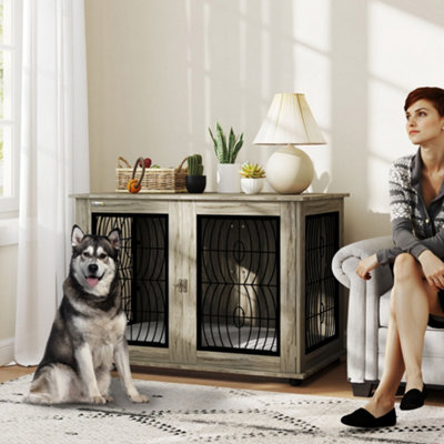 PawHut Dog Crate Furniture, End Table for Extra Large Dogs w/ Cushion