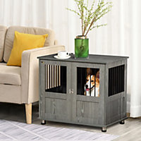 PawHut Dog Crate Furniture End Table, Pet Kennel for Small and Medium Dogs with Magnetic Door Indoor Animal Cage, Grey