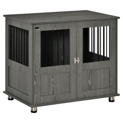 PawHut Dog Crate Furniture End Table, Pet Kennel for Small and Medium Dogs with Magnetic Door Indoor Animal Cage, Grey