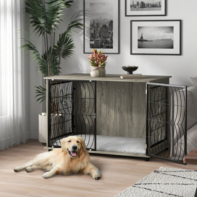 PawHut Dog Crate Furniture End Table w/ Cushion for Extra Large Dogs