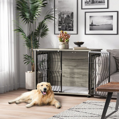 PawHut Dog Crate Furniture End Table w/ Cushion for Large Dogs