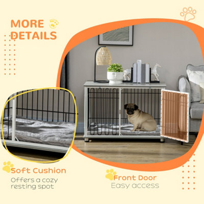 Image result for PawHut Dog Crate Furniture End Table w/ Soft Washable Cushion, Lockable ...