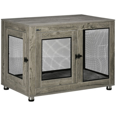 PawHut Dog Crate Furniture End Table w/ Soft Washable Cushion, Two Doors, Indoor Pet Kennel for Small Medium Large Dogs