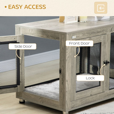 PawHut Dog Crate Furniture End Table w/ Soft Washable Cushion, Two Doors, Indoor Pet Kennel for Small Medium Large Dogs