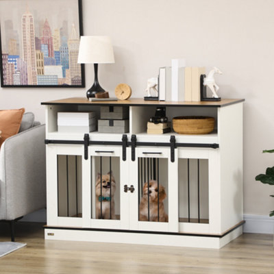 PawHut Modern Dog Crate End Table with Divider Panel for Large Dog and 2 Small Dogs, Gray