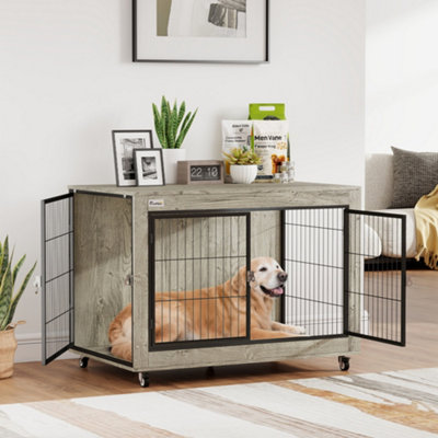 PAWHUT DOG CRATE FURNITURE ON WHEELS, FOR LARGE DOGS