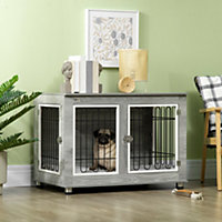 PawHut Dog Crate Furniture Side End Table w/ Soft Washable Cushion, Wire Mesh, Large Top, for Medium and Large Dogs