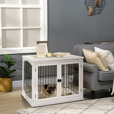 PawHut Dog Crate Furniture Style Puppy Cage End Table Pet Kennel House with 3 Doors for