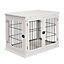 PawHut Dog Crate, Furniture Style Puppy Cage End Table, Pet Kennel House with 3 Doors for Small Dog, White 81 x 58.5 x 66 cm