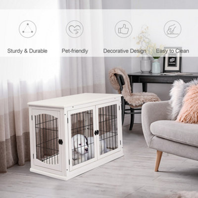 PawHut Dog Crate Furniture Style Puppy Cage End Table Pet Kennel House with 3 Doors for