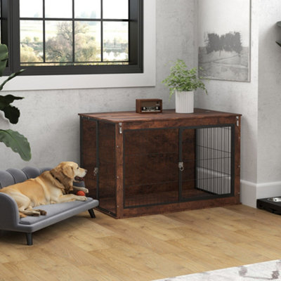 PawHut Dog Crate Furniture with Flip-up Top, 2 Doors, for Extra Large Dogs