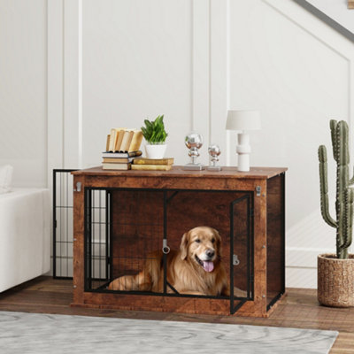 PawHut Dog Crate Furniture with Flip-up Top, 2 Doors, for Large Dogs