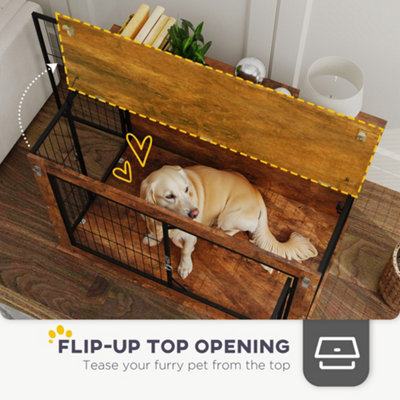 PawHut Dog Crate Furniture with Openable Top, Two Doors, for Large Dogs