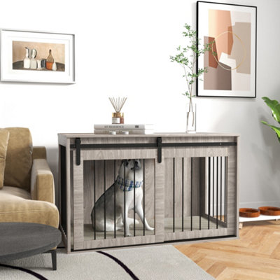 PawHut Dog Crate Furniture with Removable Cushion for Dogs Brown DIY at B Q