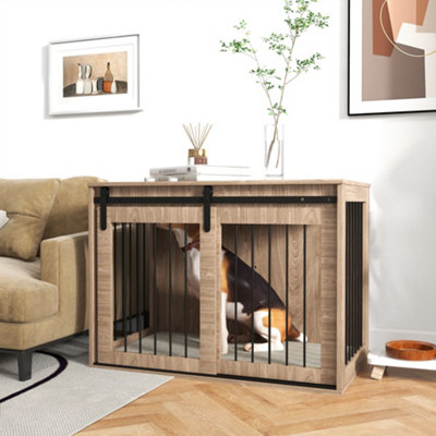 PawHut Dog Crate Furniture with Removable Cushion for Dogs - Brown