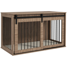 PawHut Dog Crate Furniture with Removable Cushion for Large Dogs - Brown