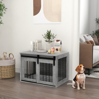 PawHut Dog Crate Furniture with Removable Cushion, for Medium Dogs - Grey