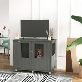 PawHut Dog Crate Kennel Cage for Medium Large Dog, Indoor End Table, Grey