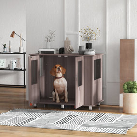 PawHut Dog Crate Kennel Cage for Medium Large Dog, Indoor End Table, Purple