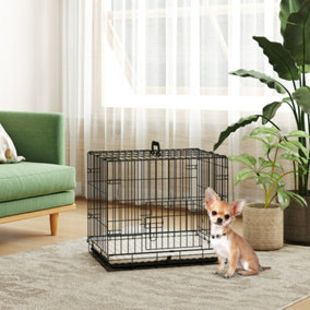 PawHut Dog Crate with Two Doors, Tray, Soft Cushion, for Extra Small Dogs