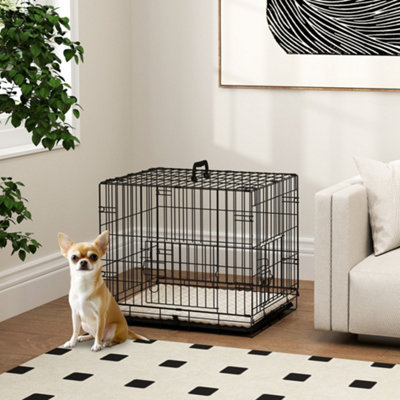Image result for PawHut Dog Crate with Two Doors, Tray, Soft Cushion, for Extra Small Dogs