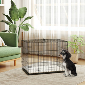 PawHut Dog Crate with Two Doors, Tray, Soft Cushion, for Small Dogs, Black
