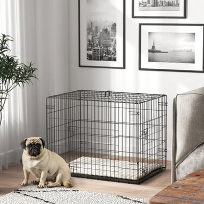 Image result for PawHut Dog Crate with Two Doors, Tray, Soft Cushion, for Small Dogs, Black