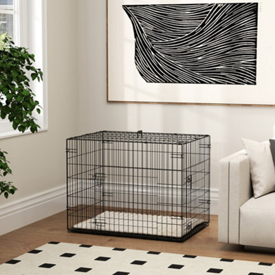 Image result for PawHut Dog Crate with Two Doors, Tray, Soft Cushion, for Small Dogs, Black