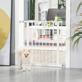 PawHut Dog Gate Adjustable Safety Gate Metal w/ Auto-Close Door Double Locking Easy-Open Doors Stairs Home 74-80cm Wide, White