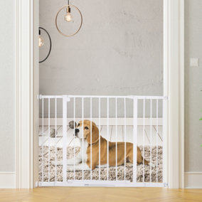 PawHut Dog Gate Pet Safety Gate Stair Barrier Pressure Fit Adjustable 76-82/86-97/101-107 cm, White