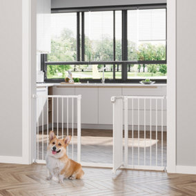 PawHut Dog Gate Stair Gate Pressure Fit Pets Barrier Auto Close for Doorway Hallway, 74-148cm Wide Adjustable, White
