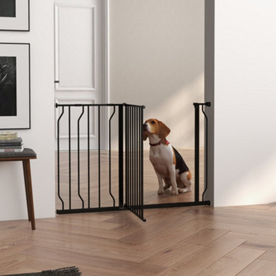 PawHut Dog Gate Wide Stair Gate w Door Pressure Fit 75 115W cm Black