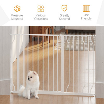 PawHut Dog Gate Wide Stair Gate w Door Pressure Fit 75 115W cm White