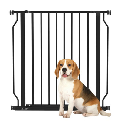 PawHut Dog Gate Wide Stair Gate w/ Door Pressure Fit, 75-85W cm, Black