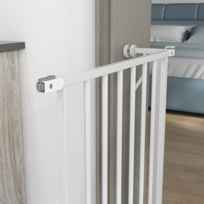 PawHut Dog Gate Wide Stair Gate w Door Pressure Fit 75 85W cm White