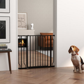 PawHut Dog Gate Wide Stair Gate w/ Door Pressure Fit, 75-95W cm, Black