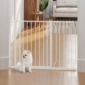 PawHut Dog Gate Wide Stair Gate w/ Door Pressure Fit Pets Barrier for Doorway, Hallway, 76H x 75-115W cm - White