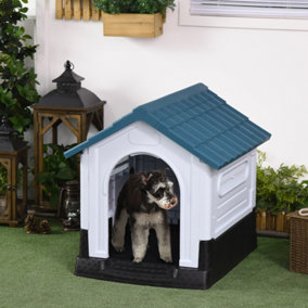 PawHut Dog Kennel for Outside, Plastic Dog House, Water-Resistant Pet Shelter with Windows, for Garden Patio, Miniature Dogs- Blue