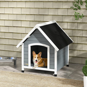 PawHut Dog Kennel Outdoor Dog House w/ Removable Floor, for Medium Dogs - Grey