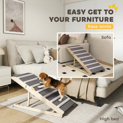 PawHut Dog Ramp for Couch, 4 Adjustable Height Dog Climbing Ladder for Bed