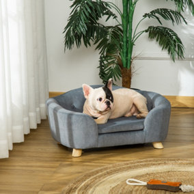 PawHut Dog Sofa Bed Pet Chair Couch with Water Resistant Fabric, Kitten Lounge with Soft Cushion Washable Cover, Wooden Frame