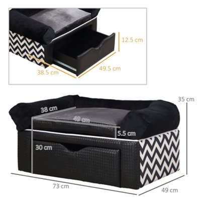 PawHut Dog Sofa Bed with Storage Drawer and Soft Cushion for Small Dogs Black DIY at B Q